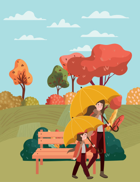 母亲和女儿穿着秋装散步图片下载