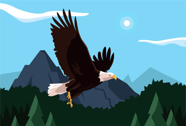 秃鹰伴鸟飞翔伴山水图片下载