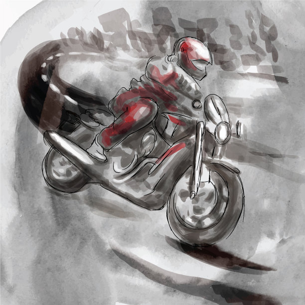 高速公路上的摩托车骑手——一手绘图片下载