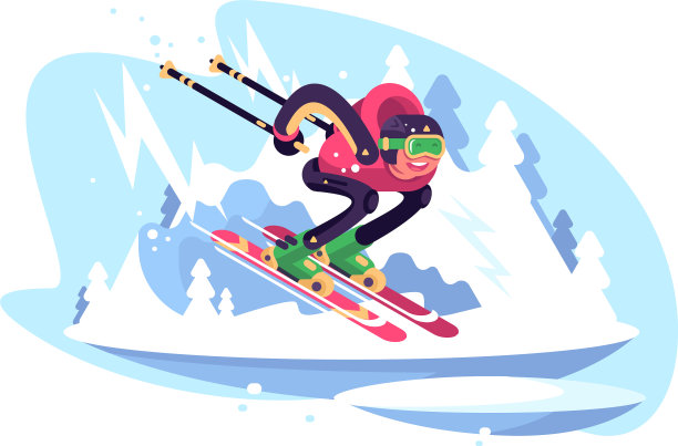 蓝天下，快乐的人在山上滑雪图片下载