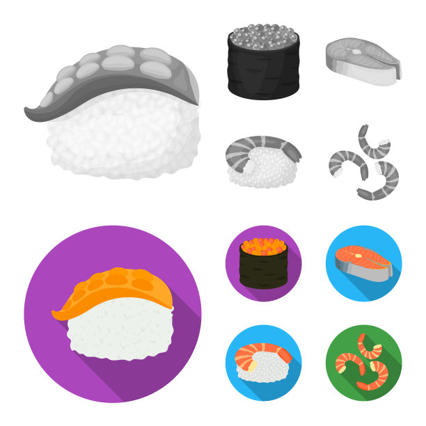 孤立对象寿司和大米图标收集图片下载