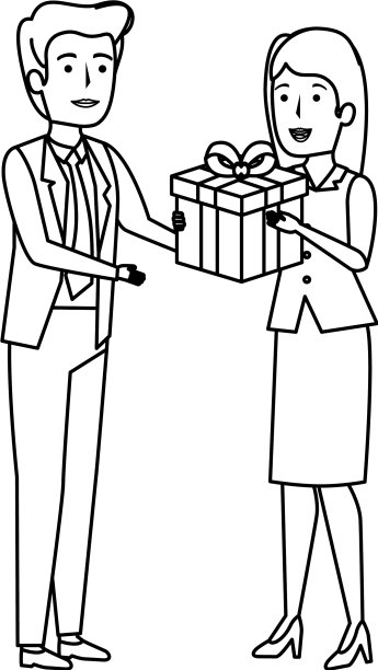 年轻的商业夫妇与礼盒图片下载
