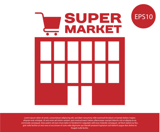 带有购物车图标的红色超市大楼图片下载
