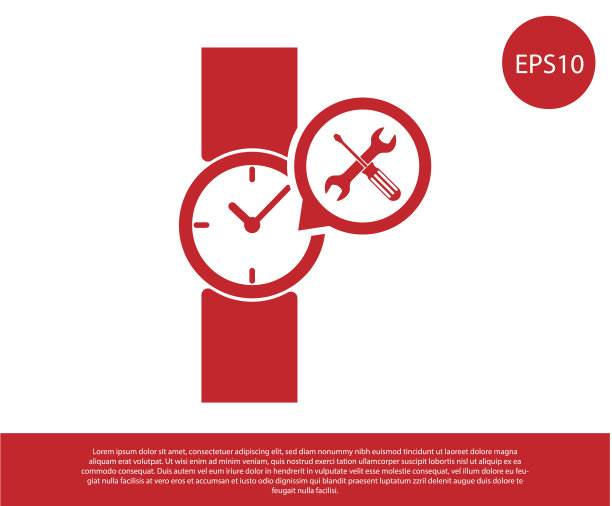 带有螺丝刀和扳手图标的红色腕表图片下载