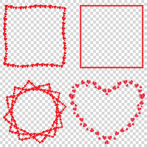一套可爱的红色爱心框架为情人节图片下载