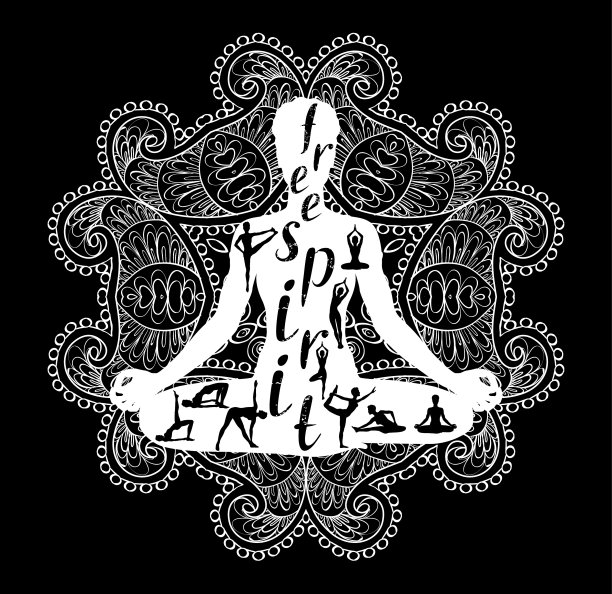 瑜伽冥想剪影黑白图片下载