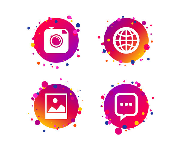 社交媒体图标聊天语音泡泡和地球仪图片下载