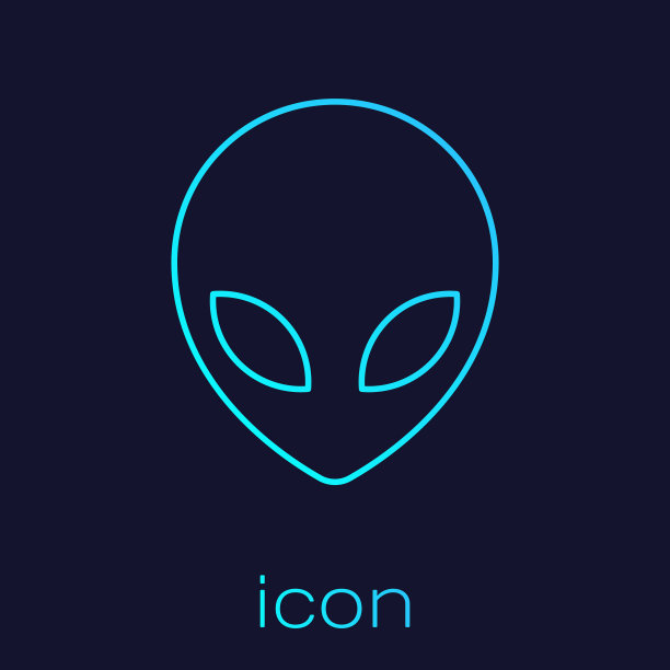 蓝绿色外星人线图标孤立在蓝色图片下载
