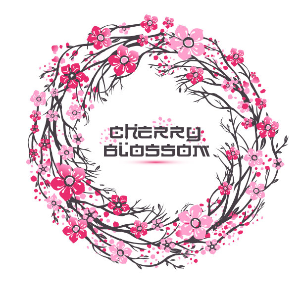 樱花日本的樱花枝与花圈图片下载