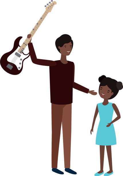 带着女儿和电吉他角色的男人图片下载