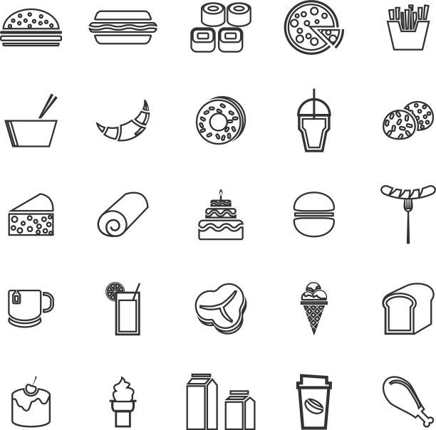 流行的食品系列图标在白色的背景图片下载