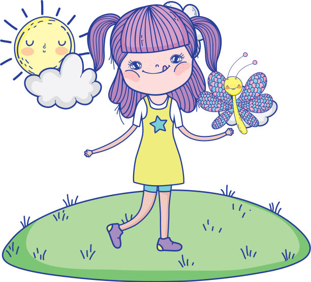 美丽的女孩与蝴蝶在风景图片下载