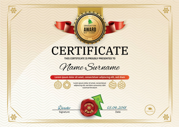 官方复古证书与红色的黄金设计图片下载