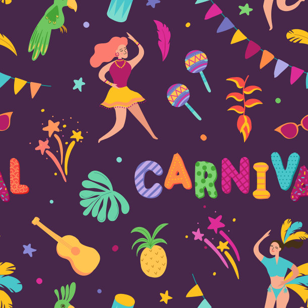 巴西狂欢节无缝模式桑巴舞舞者图片下载