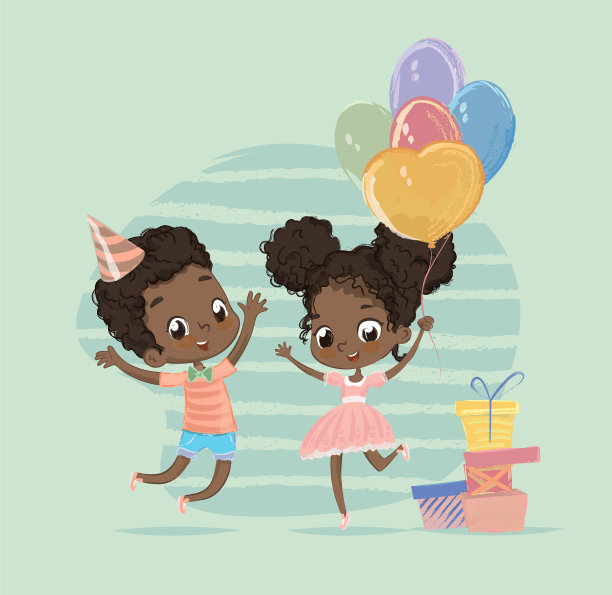 非裔美国儿童生日派对角色图片下载