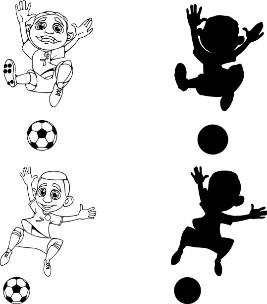 一组足球运动员的剪影和轮廓图片下载