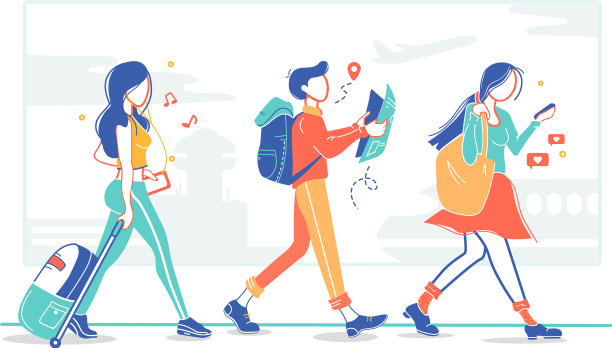 一群旅客乘机出游图片下载