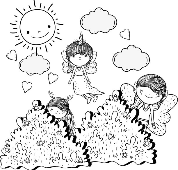 可爱的小仙女们聚集在田野里图片下载