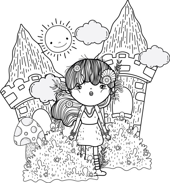 可爱的小仙女和城堡的风景图片下载