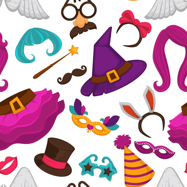 嘉年华面具和服装配饰无缝衔接图片下载