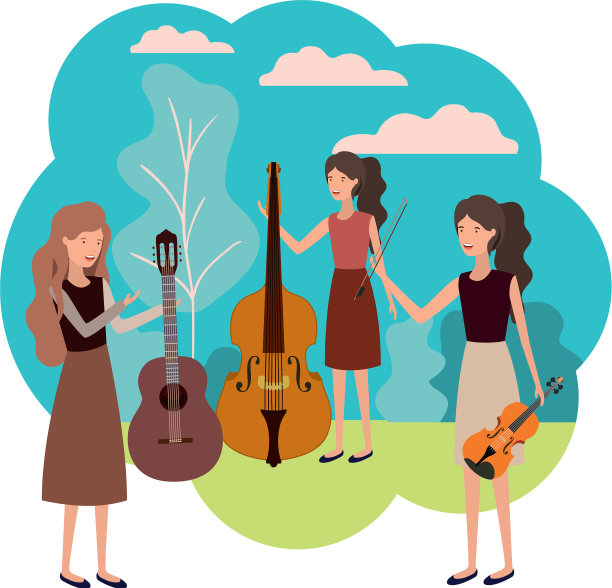 在风景中有乐器的女人图片下载