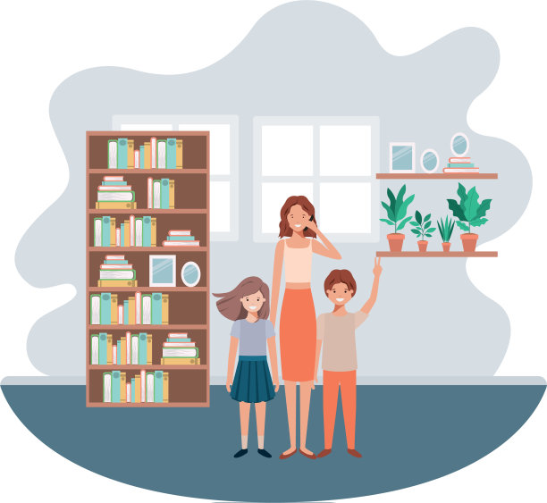 母亲和孩子在客厅的化身角色图片下载