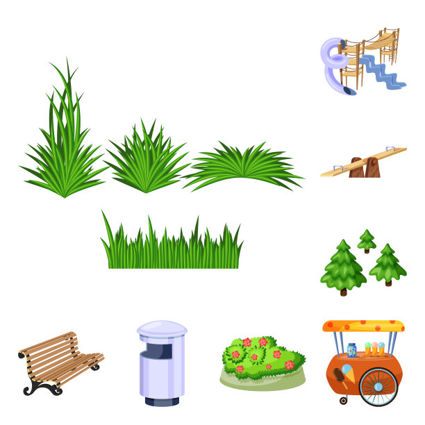 孤立对象景观和公园图标集图片下载