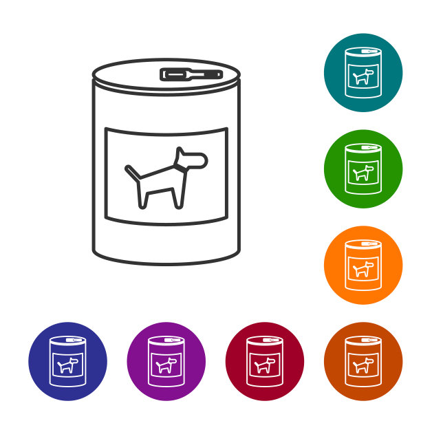 灰色罐头食品的狗线图标隔离上图片下载