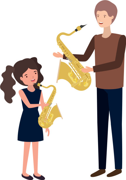带着女儿和萨克斯风的男人图片下载