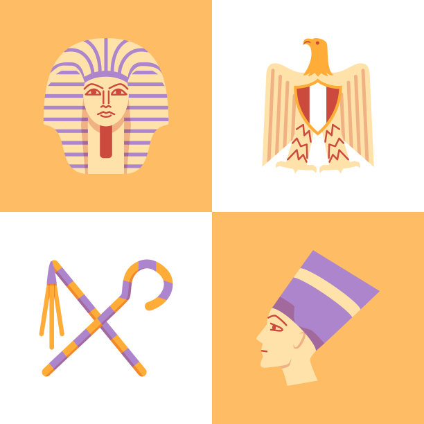 埃及国家标志设置在平坦的风格图片下载