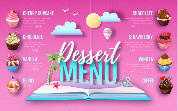 甜点纸杯蛋糕菜单设计剪纸图片下载