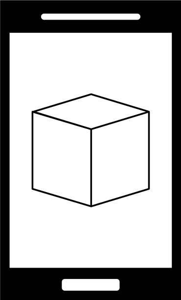 屏幕上带有立方体符号的黑色智能手机图片下载