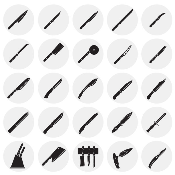 刀图标设置在圆形背景图形图片下载