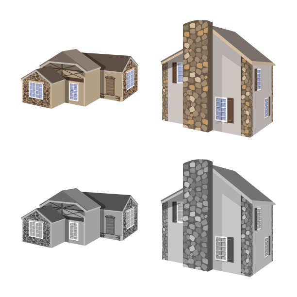 隔离对象立面和房屋图标集图片下载