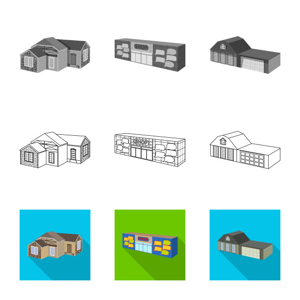 孤立对象立面和房屋标志集图片下载
