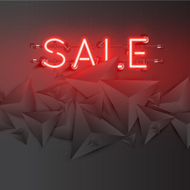 霓虹字与抽象的黑暗3d三角形图片下载