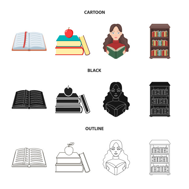 设计书库和教科书图标集图片下载