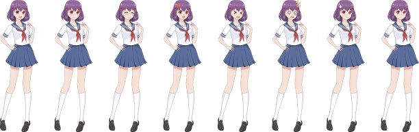 动漫女学生穿着水手服蓝色裙子图片下载