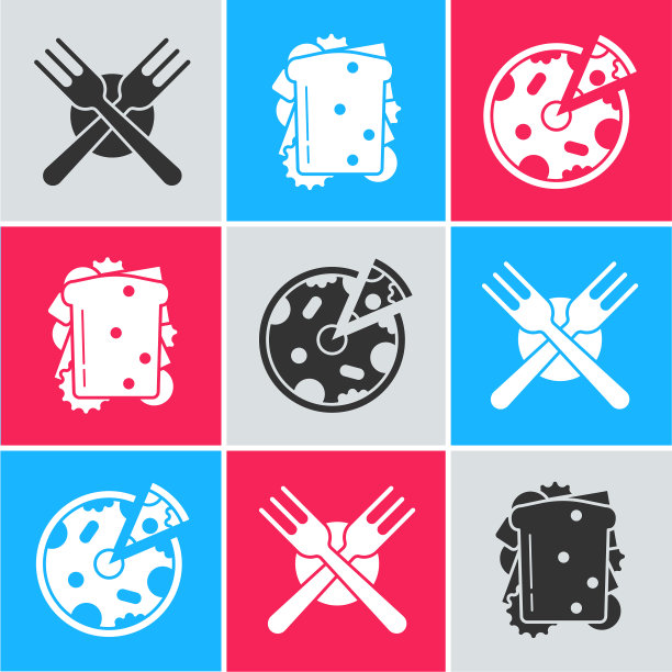 设置交叉叉三明治和披萨图标图片下载