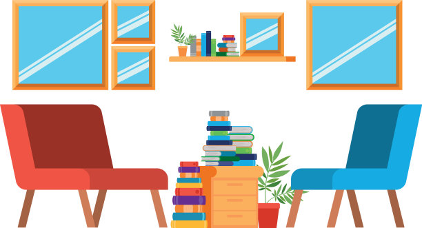 有沙发和书柜的客厅图片下载