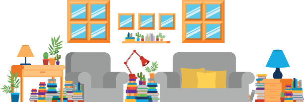 有沙发和书柜的客厅图片下载