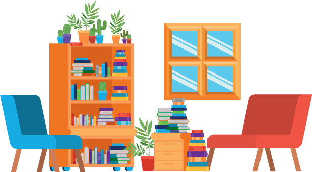 有沙发和书柜的客厅图片下载