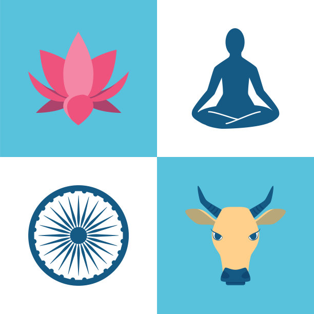 印度文化图标设置在平面风格图片下载