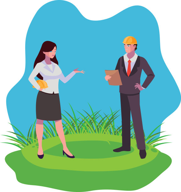 一对工程师，建筑工，草坪上的工人图片下载