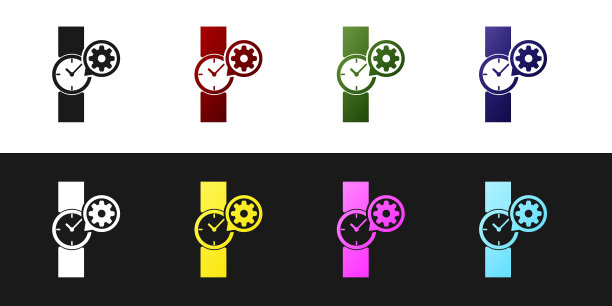 设置腕表和齿轮图标隔离在黑色图片下载