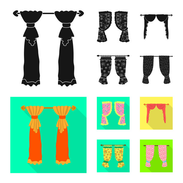 孤立的对象窗帘和窗帘符号集图片下载
