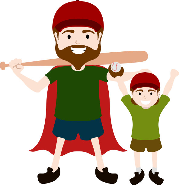 超级爸爸和一个男孩打棒球图片下载