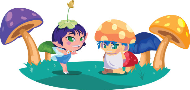 美丽的魔法仙子和蘑菇精灵在花园里图片下载