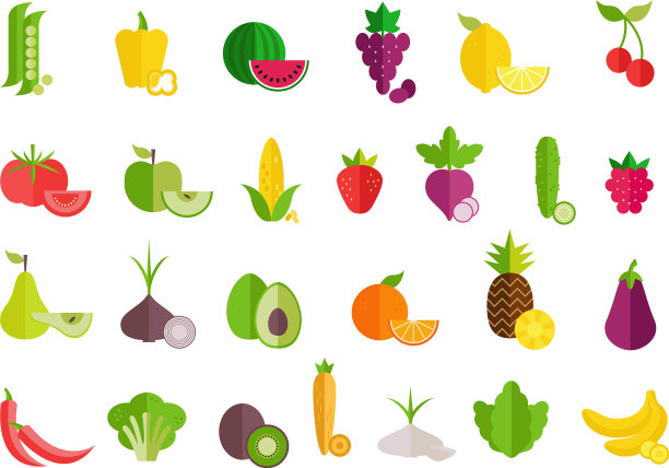 水果和蔬菜平面图标设置图片下载