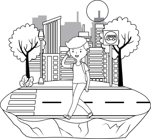 隔离人与公交车站设计图片下载